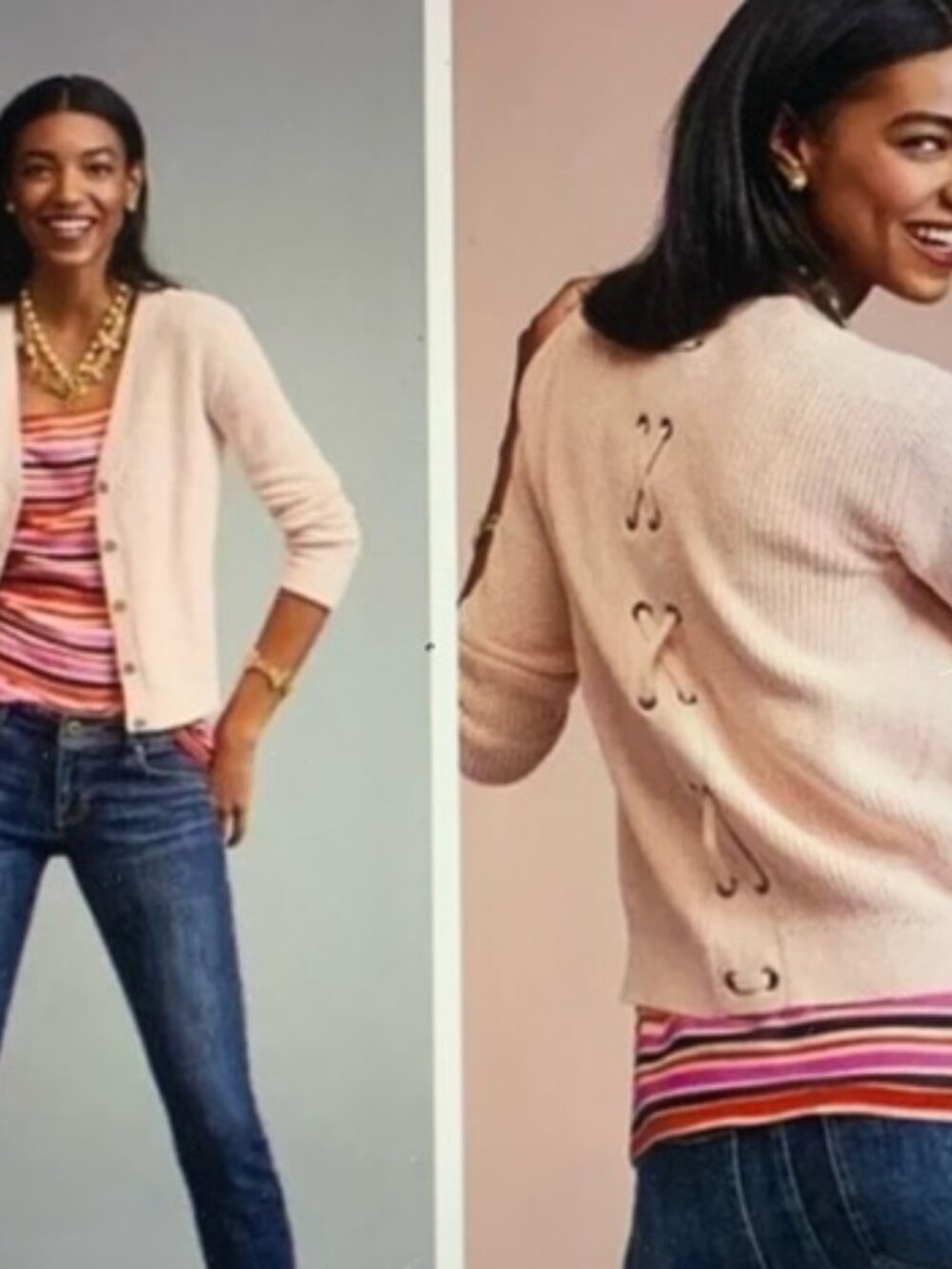 Cabi 3357 Eliza Pink Cotton Lace Up Back Cardigan XS